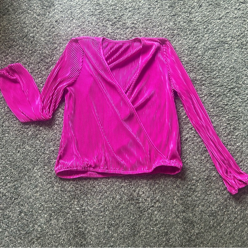 Amazon Fuchsia Pleated Wrap Blouse